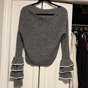 Express Gray Ruffled Sleeve Sweater
